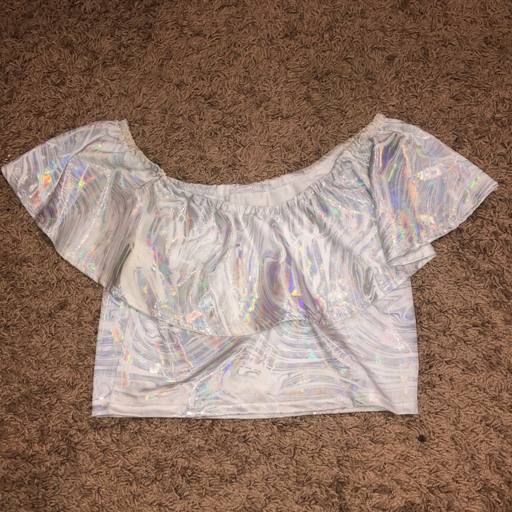 Holographic off the shoulder top